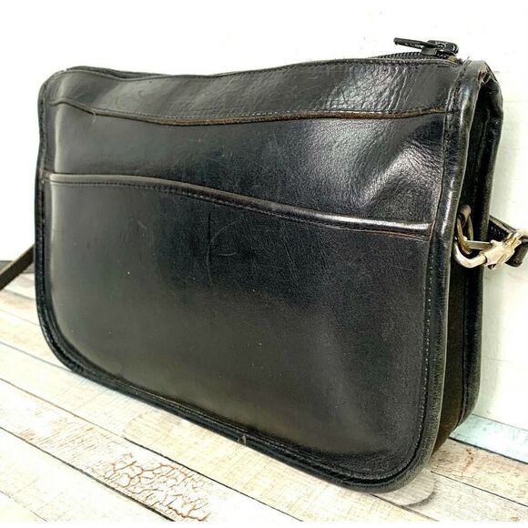 VTG MICHAEL GREEN SEATTLE BLACK GENUINE LEATHER ZIP MESSENGER SHOULDER BAG XBODY - Picture 7 of 12